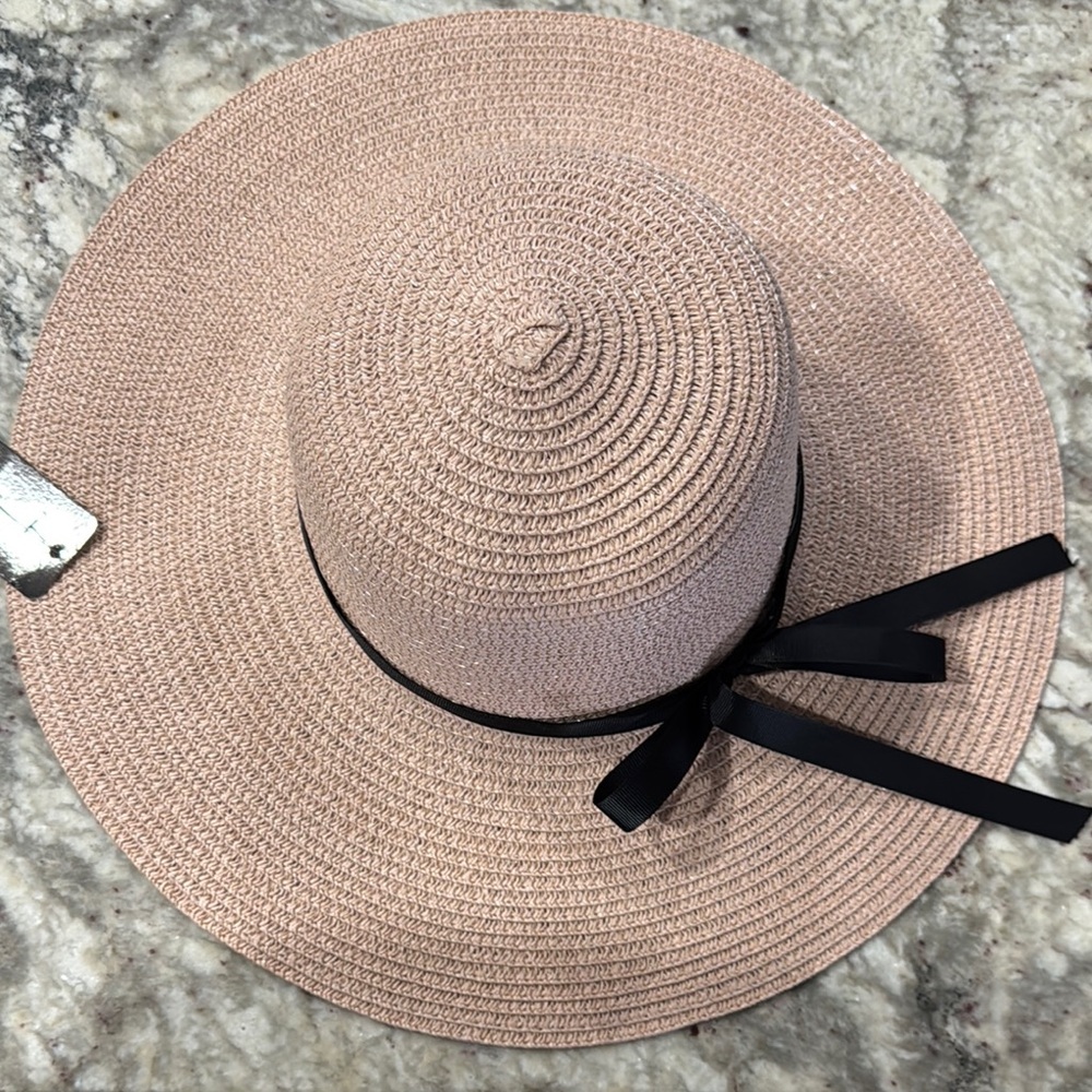 Elegant Tan Sun Hat with Black Ribbon